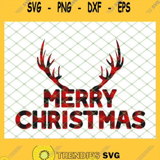 Merry Christmas Buffalo Plaid Deer Antlers SVG PNG DXF EPS Cricut 1