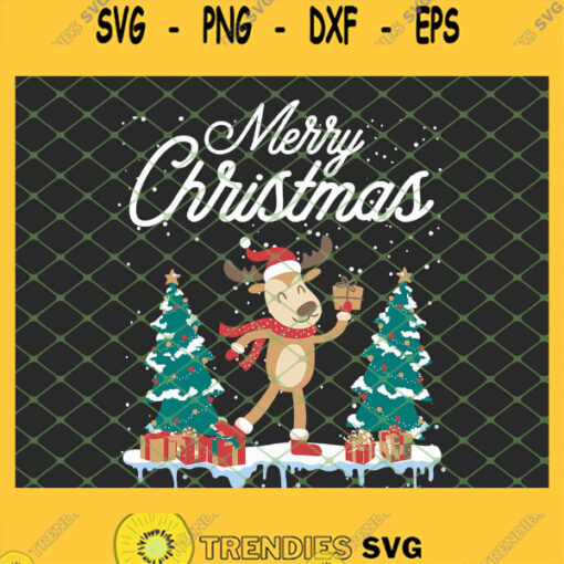 Merry Christmas Deer Holding Gifts SVG PNG DXF EPS Cricut 1
