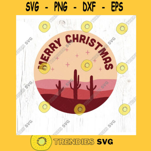 Merry Christmas Desert Circle SVG cut file Round Boho Christmas ornament svg Joshua Tree Christmas svg Commercial Use Digital File
