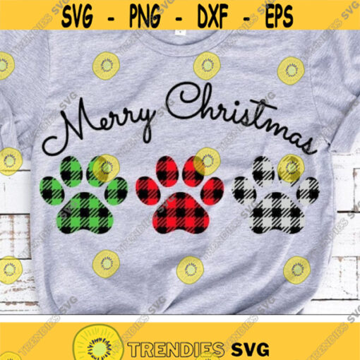 Merry Christmas Paw Svg Buffalo Plaid Paw Print Svg Dxf Eps Png Dog Paws Svg Cat Paw Clipart Pet Lovers Cut Files Silhouette Cricut Design 2799 .jpg
