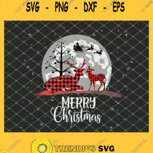 Merry Christmas Plaid Deer Santa Sleigh And Reindeer SVG PNG DXF EPS Cricut 1