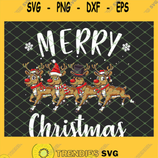 Merry Christmas Reindeer Wearing Santa Hat And Scarf SVG PNG DXF EPS Cricut 1
