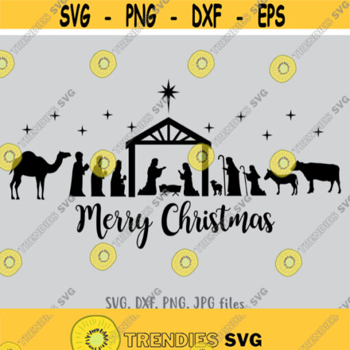 Merry Christmas SVG Christmas SVG file Nativity svg Christmas scene svg Printable wall art Hand lettered svg Holiday Instant Download Design 433