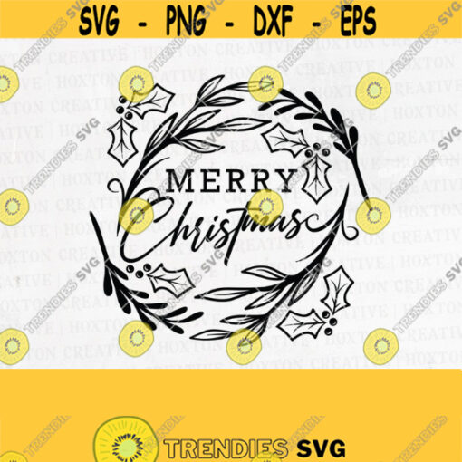 Merry Christmas Sign Svg File Merry Christmas Cut File Christmas Decor Svg Laurel Leaves Round Sign Hand Lettered Christmas SvgDesign 354