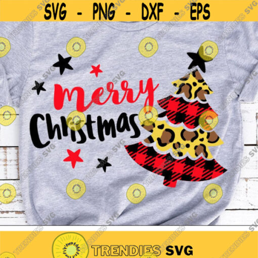 Merry Christmas Svg Buffalo Plaid Christmas Tree Svg Leopard Print Svg Christmas Svg Dxf Eps Png Holiday Cut Files Silhouette Cricut Design 1627 .jpg