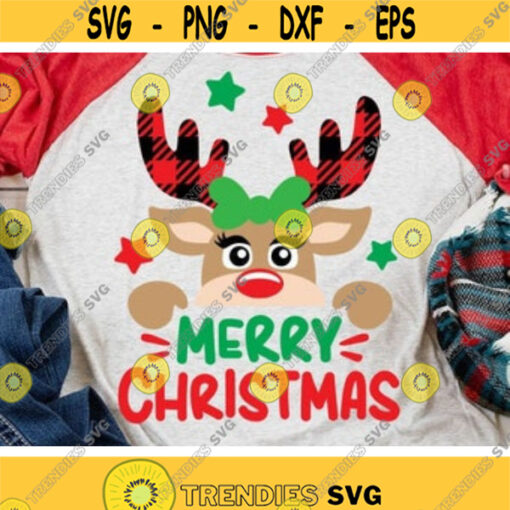 Merry Christmas Svg Buffalo Plaid Reindeer Svg Girl Reindeer Svg Dxf Eps Png Kids Cut Files Xmas Svg Deer Clipart Silhouette Cricut Design 237 .jpg