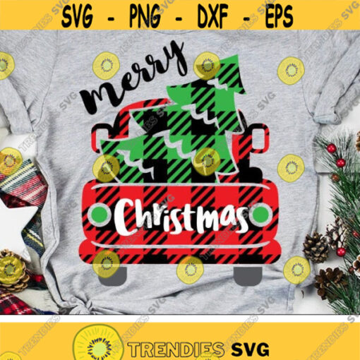 Merry Christmas Truck Svg Buffalo Plaid Truck with Tree Svg Christmas Svg Dxf Eps Png Holiday Cut Files Xmas Clipart Silhouette Cricut Design 1039 .jpg