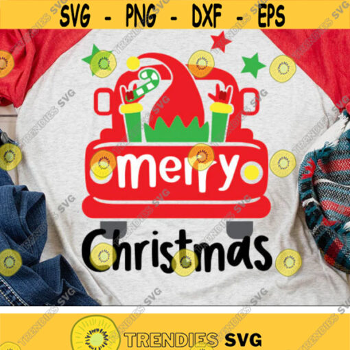 Merry Christmas Truck Svg Christmas Svg Vintage Truck with Elf Svg Dxf Eps Png Kids Cut Files Cute Holiday Clipart Silhouette Cricut Design 3089 .jpg