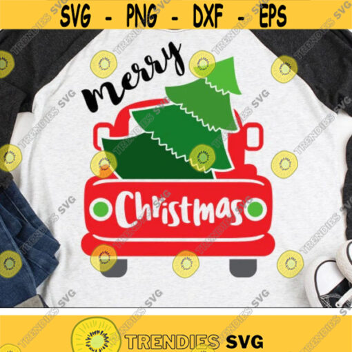 Merry Christmas Truck Svg Red Truck with Tree Svg Christmas Svg Dxf Eps Png Holiday Cut Files Xmas Clipart Winter Silhouette Cricut Design 2823 .jpg