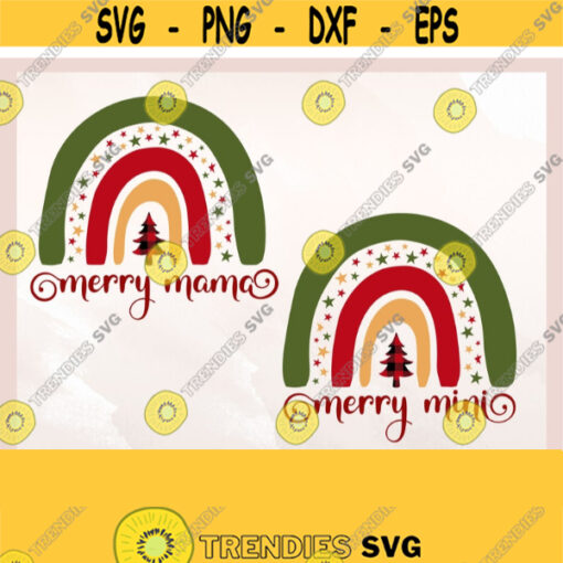 Merry Mama Mini Rainbow svg Cut Files Mommy and Me svg Merry Mama svg Rainbow Baby svg Christmas Rainbow svg Plaid Family svg