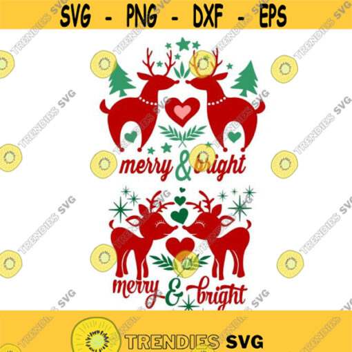 Merry and Bright Deer Reindeer Christmas Cuttable Design SVG PNG DXF eps Designs Cameo File Silhouette Design 1673