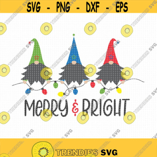 Merry and Bright SVG Cut file Christmas Gnome svg Gnomes svg cut files Holiday Shirt svg Christmas svg Instant download Clip art Design 434