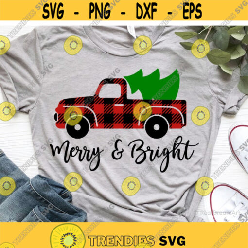 Merry and Bright Svg Christmas Svg Vintage Red Truck with Christmas Tree Svg Merry Christmas Svg Retro Truck Svg Svg for Cricut