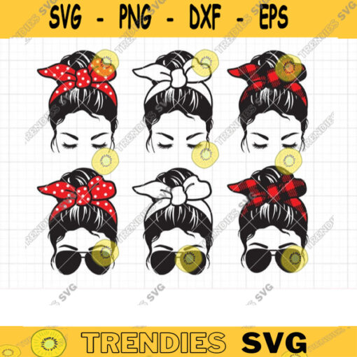 Messy Bun Bow Bundle SVG PNG Messy Bun Sunglasses and Bow Polka Dot Bow Plaid Bow Bandana Svg Cut File Png Sublimation Clipart copy