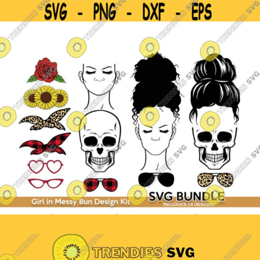 Messy Bun SVG girl in messy bun svg Messy bun design kit messy hair svg cutting file for cricut and Silhouette Svg Dxf Png Eps Jpg Design 614