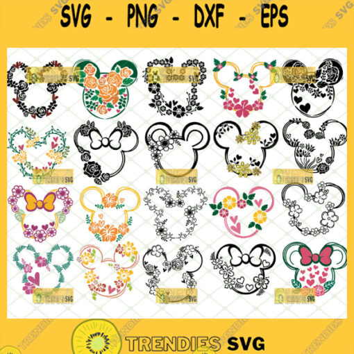 Mickey Flower Svg Disney Floral Svg Minnie And Mickey Mouse Wreath Svg Bundle 1