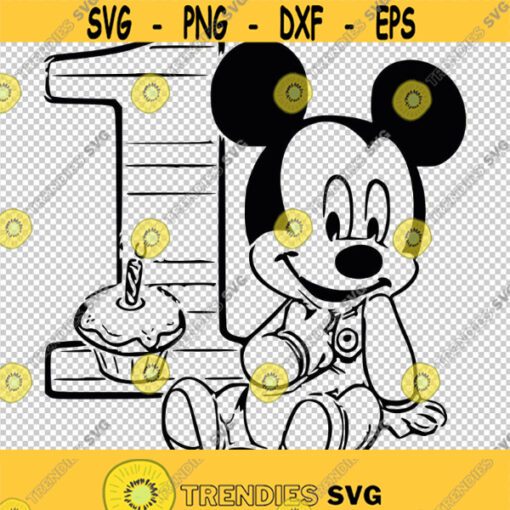 Mickey Mouse Baby 1 Year Birthday Cake Cupcake First Bday SVG PNG EPS File For Cricut Silhouette Cut Files Vector Digital File