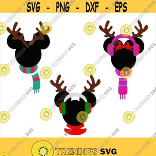 Mickey and Minnie Christmas Deer SVG Mickey Minnie Deer Winter Christmas Silhouette Winter with SnowflakesCricut Dxf Png Eps Design 233