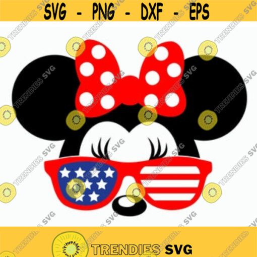 Minnie with American flag on glasses svg Minnie America svg Minnie Sunglasses svg Minnie glasses svg American flag Cut files svg dxf pdf png