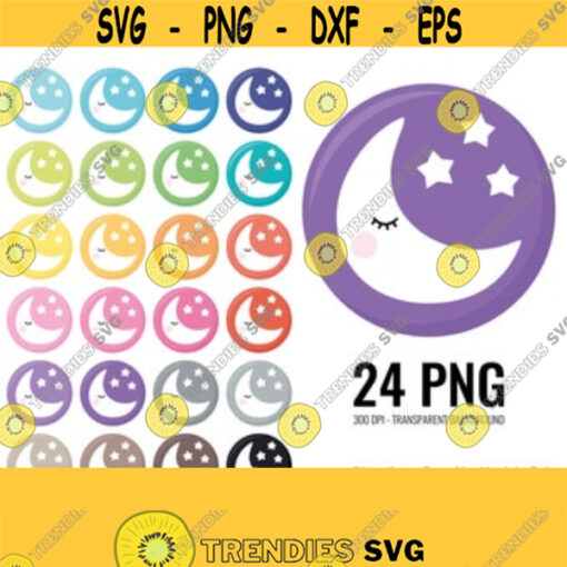 Moon Clipart. Cute Moon Stars Icons Clip Art. Sleepy Moon PNG Digital Circles. Nigth Planner Printable Rounded Stickers. Instant download Design 396