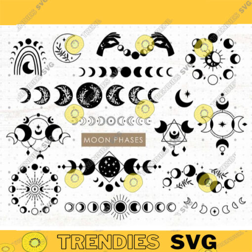 Moon phases SVG bundle Celestial SVG cricut files Mystic boho moon clipart Phase of the Moon PNG sublimation commercial use