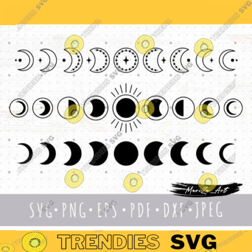 Moon phases SVG cricut files Boho phase of the moon PNG clipart Celestial lunar cycle svg Mystical crescent Moon clip art commercial use