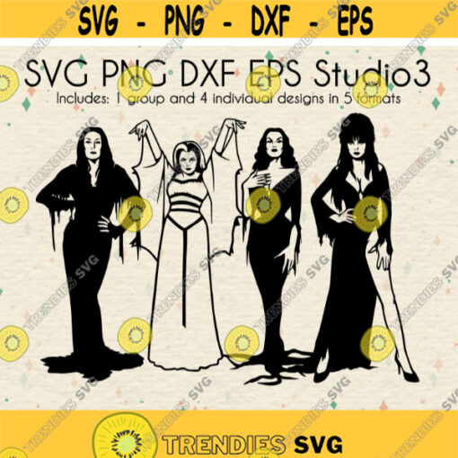 Morticia Addams Lily Munster Vampira Elvira Cut Files Addams Family Design Horror Goth Queens SVG Digital Download svg dxf eps stuDesign 13.jpg