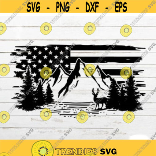 Mountain SVG Deer SVG Hunting SVG Flag svg Camping svg Mountain scene svg for Shirt Distressed flag svg Cricut Silhouette Cut File Design 1.jpg