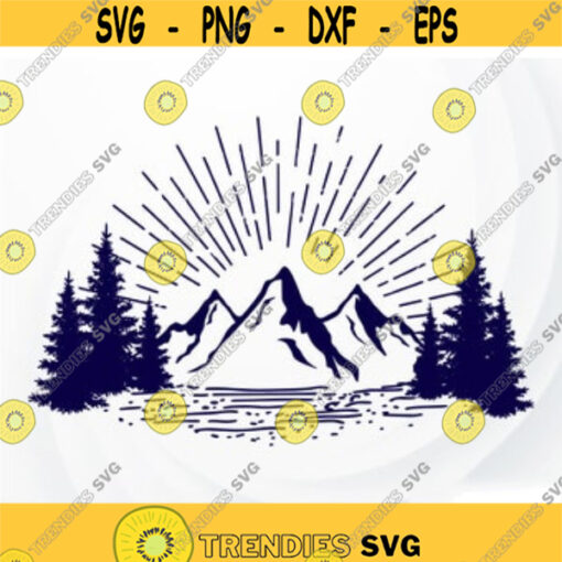 Mountains SVG Nature SVG Mountains and Sunray svg Landscape SVG Mountains Clipart Camping svg Mountains and Trees svg Design 9.jpg