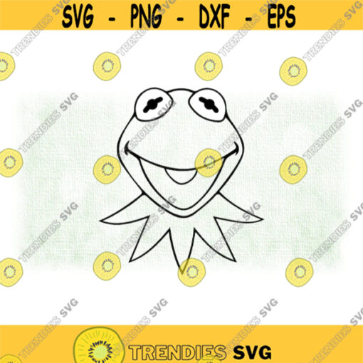 Movie or TV Show Clipart Large Black and White Outline of Silly Kermit the Frog Face Inspired by Sesame Street Digital Download SVG PNG Design 561