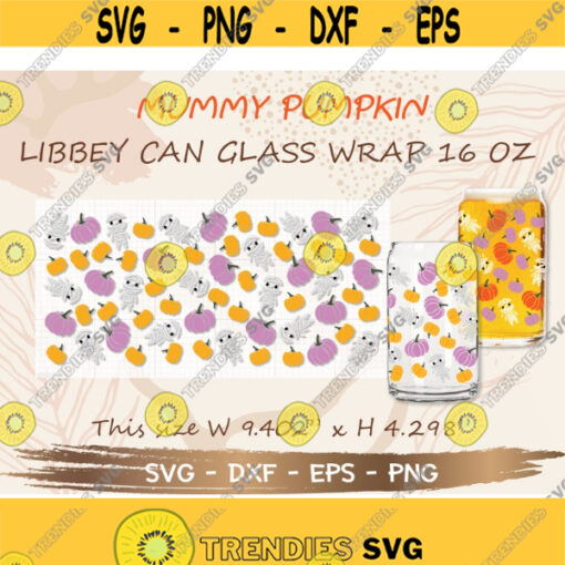 Mummy Pumpkin Libbey Can Glass Wrap svg DIY for Libbey Can Shaped Beer Glass 16 oz cut file for Cricut and Silhouette Instant Download Design 261
