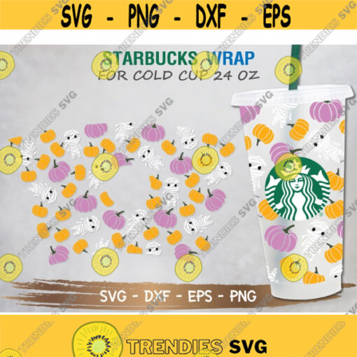 Mummy Pumpkin Starbuck Cup SVG Halloween svg DIY Venti for Cricut 24oz venti cold cup Digital Download Design 270