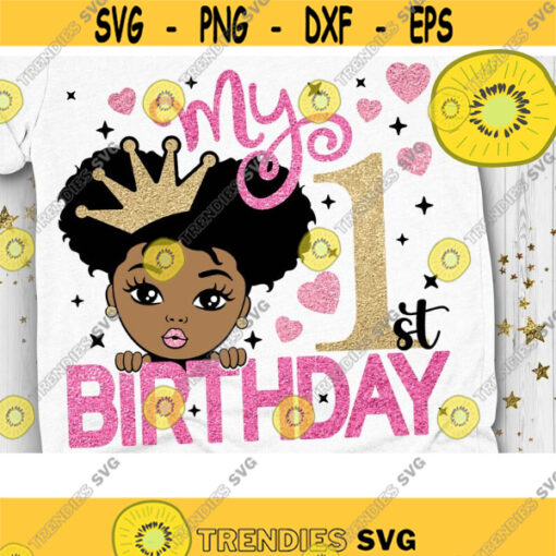 My 1st Birthday Svg First Bday Svg Peekaboo Girl Svg Birthday Girl Svg Afro Puff Hair Princess Svg Dxf Eps Png Design 302 .jpg