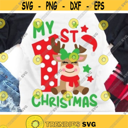 My 1st Christmas Svg Girl Reindeer Svg Girls Christmas Svg Dxf Eps Png Kids Svg Baby Cut Files Newborn Clipart Silhouette Cricut Design 222 .jpg