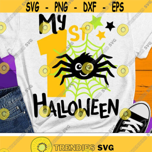 My 1st Halloween Svg Baby Boy Halloween Svg Dxf Eps Png Cute Spider Svg Spooky Svg Boys Clip Art Kids Cut Files Silhouette Cricut Design 915 .jpg