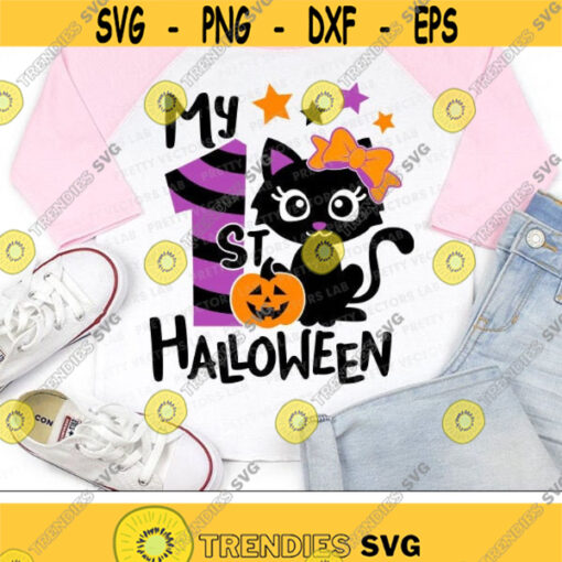 My 1st Halloween Svg Cute Black Cat Svg Girl Halloween Svg Dxf Eps Png Cat With Pumpkin Svg Baby Svg Kids Cut Files Silhouette Cricut Design 913 .jpg