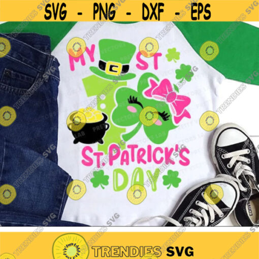 My 1st St. Patricks Day Svg Girls St. Patricks Day Svg Dxf Eps Png Kids Svg Baby Cut Files Newborn Clover Clipart Silhouette Cricut Design 2935 .jpg