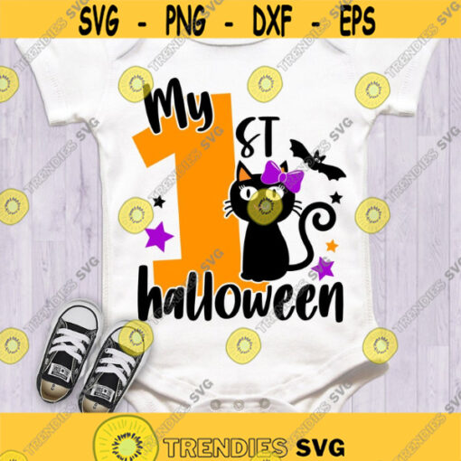 My 1st halloween SVG First halloween girl Cute black cat with bow Baby halloween SVG