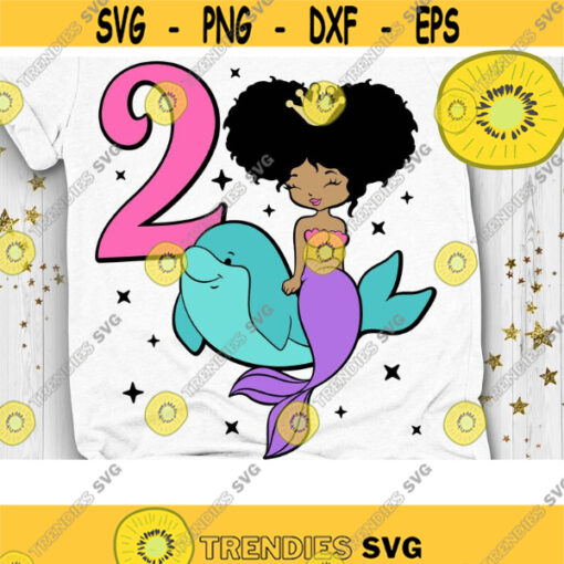 My 2nd Birthday Svg Second Bday Svg Mermaid Girl Svg Birthday Girl Svg Afro Puff Hair Princess Svg Dxf Eps Png Design 1109 .jpg