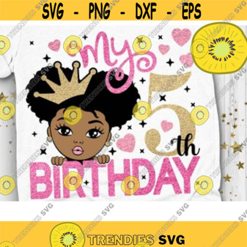 My 5th Birthday Svg Fifth Bday Svg Peekaboo Girl Svg Afro Ponytails Svg Afro Puff Hair Princess Svg Dxf Eps Png Design 164 .jpg