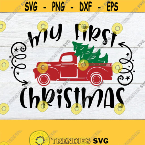 My first Christmas. Truck with Christmas tree. My first Christmas svg. Christmas svg. Babys first Christmas svg. Christmas onsie svg. Design 784