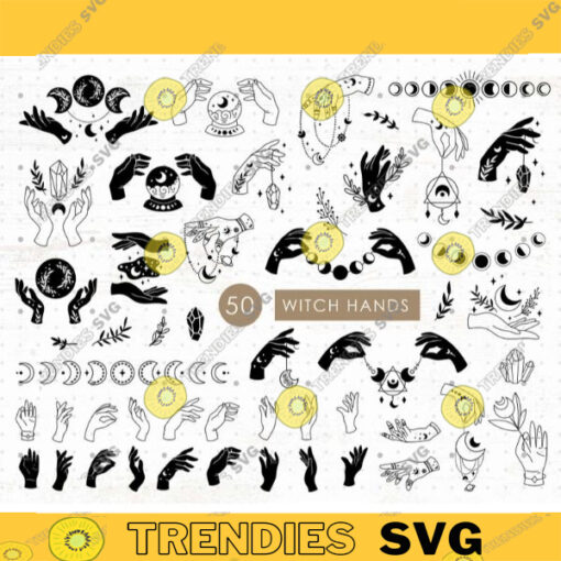 Mystical Boho SVG bundle Witch Hands Svg Moon phases svg cricut files Celestial Witchy Svg Png clipart Magic Crystal svg esoteric art