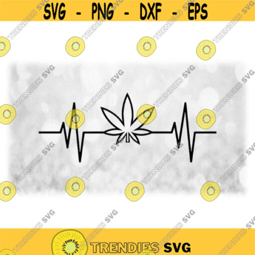 Nature Clipart Black Marijuana Leaf in Electrocardiogram EKG Heartbeat Heart Rate Monitor with Weed Pot Digital Download SVG PNG Design 1408