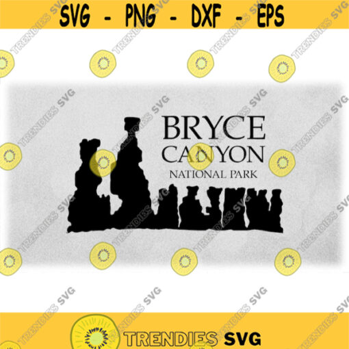 Nature Clipart Black Silhouette of Bryce Canyon National Park w Thors Hammer Other Rock Formations in SW Utah Digital Download SVGPNG Design 1813