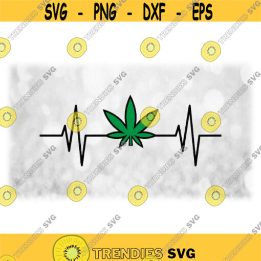 Nature Clipart Black and Green Marijuana Leaf in Electrocardiogram EKG Heartbeat Heart Rate with Weed Pot Digital Download SVG PNG Design 1407