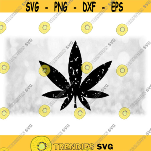Nature Clipart Distressed or Grunge Black Solid Marijuana Leaf Indica MJ Cannabis Hemp Pot Weed Digital Download SVG PNG Design 742