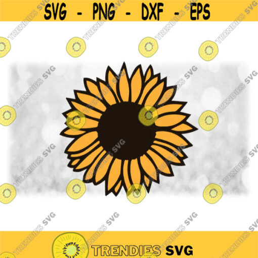 Nature Clipart Simple Sunflower Flower Silhouette Outline in Dark Brown Center Yellow Petals Flower Design Digital Download SVG PNG Design 1179