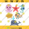 Ocean Theme Octopus star fish whale seahorse fish Cuttable Design Pack SVG PNG DXF eps Designs Cameo File Silhouette Design 303