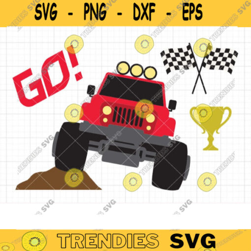 Off Road Truck SVG DXF Big Foot Truck Monster Truck Auto Car Racing Flags Winning Cup svg dxf Cut File for Cricut Commercial Use copy