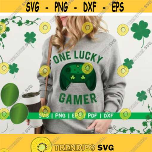 One Lucky Gamer svg Gameimg St. Patricks Day Digital Tshirt Design Shamrock Game Controlloer Cricut Silhouette Instant Download Design 142